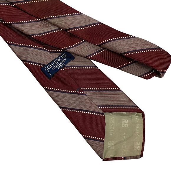 VTG Givenchy Gentlemen Paris Burgundy Stripe Men's Tie 100% Polyester - Picture 3 of 9